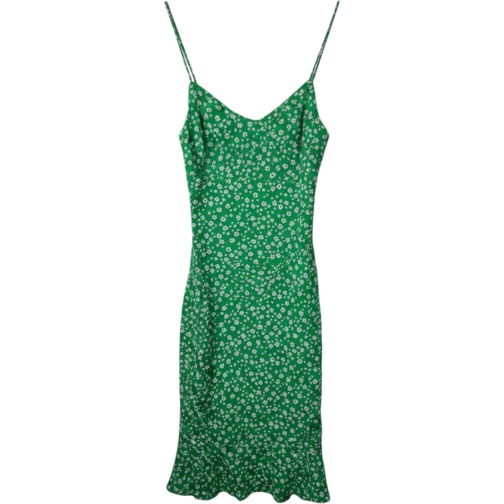 Zara Women Dress Green XS Floral Daisy Ruffle Hem Strappy Mini Summer Boho